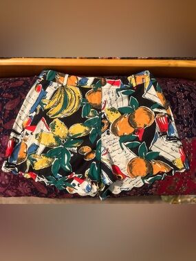 Tropical Fruit Print Shorts — Black, White, Yellow, Orange, Green